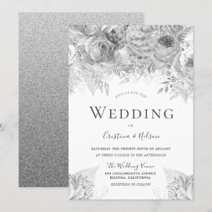 Convite Casamento Elegante de Cinzas de Prata