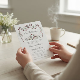 Convite Casamento Elegante de Cisnes com Grinalda e Fita V
