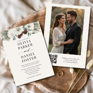 Convite Casamento Elegante de Código QR de Foto de Inverno