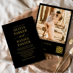 Convite Casamento Elegante de Código QR Dourado Moderno Pr