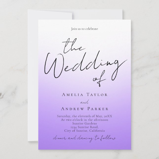 Convite Casamento elegante de código QR mínimo de Lavanda  (Frente)