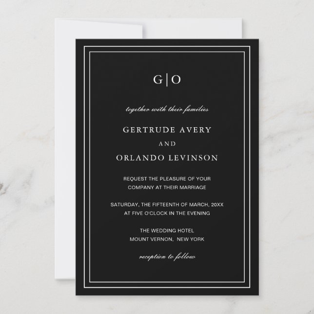 Convite Casamento elegante de código QR preto clássico (Frente)