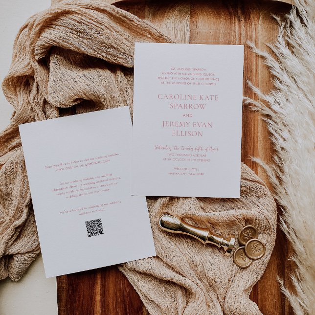 Convite Casamento elegante de código QR rosa limpo (Criador carregado)