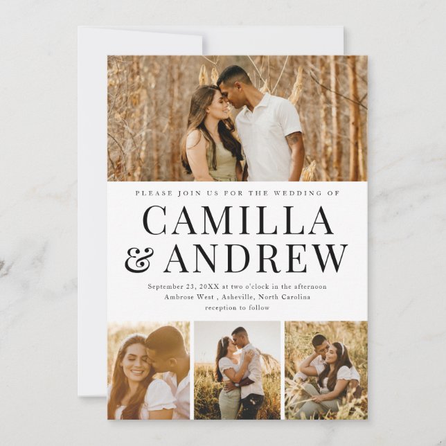 Convite Casamento Elegante de Colagem de Fotos Moderna 4 (Frente)