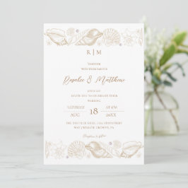 Convite Casamento Elegante de Conchas de Praia em Branco e