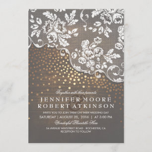 Convite Casamento Elegante de Confetti, Dourado e Raça