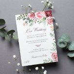 Convite Casamento elegante de cor d'água, rosas cor-de-ros<br><div class="desc">Monograma de verão com convite de casamento com rosas de coloração d'água pintados com pincel rosa pincelado, com folhas verdes e folhagem, e com um roteiro de caligrafia editável, escrito à mão, com coloração branca. Adequado para primavera, jardim de verão ou outono caem ao ar livre do quintal romântico estilo...</div>
