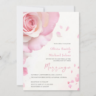 Convite Casamento Elegante de Cores de Água, rosas-rosadas