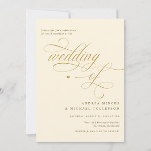 Convite Casamento Elegante de Creme e Caligrafia Dourada