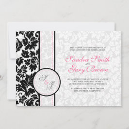 Convite Casamento Elegante de Damascos Brancos e Pretos