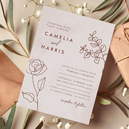 Convite Casamento Elegante de Desenho Floral Moderno Minim