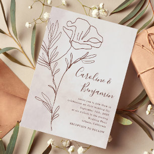 Convite Casamento Elegante de Desenho Floral Moderno Minim
