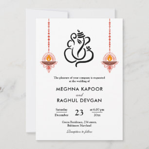 Convite Casamento Elegante de Deus Indiano Ganesh