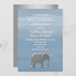 Convite Casamento Elegante de Elefante Azul de Prata