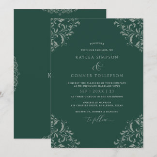 Convite Casamento Elegante de Emerald Green Vintage