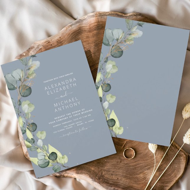 Convite Casamento Elegante de Eucalyptus Greenery Dusty (Criador carregado)
