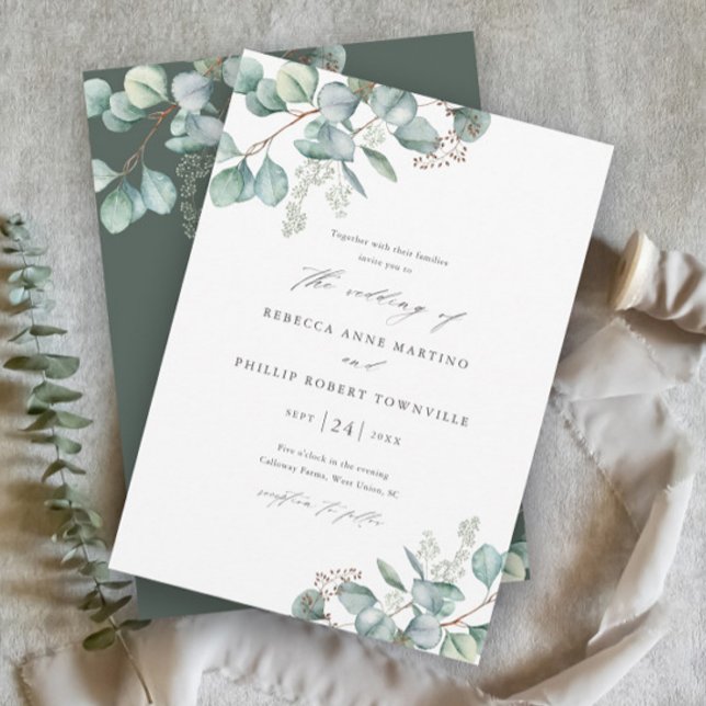 Convite Casamento Elegante de Eucalyptus Watercolor (Elegant Eucalyptus Greenery Leaves Wedding Invitations.)