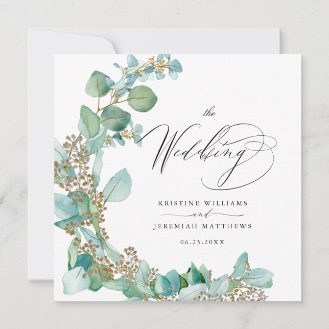 Convite Casamento Elegante de Eucalyptus Watercolor (Verso)