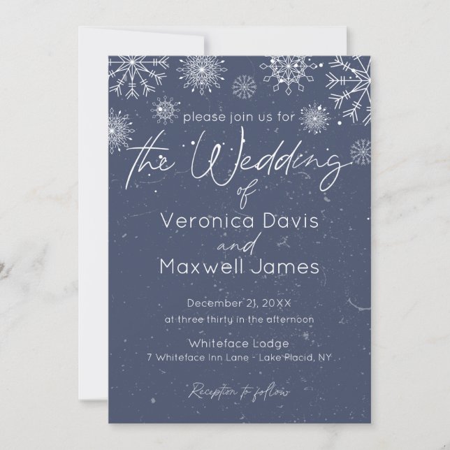 Convite Casamento Elegante de Floco de Neve com Tema de In (Frente)