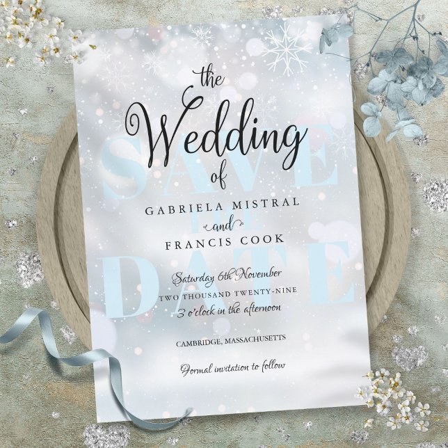 Convite Casamento Elegante de Flocos de Neve de inverno Sa (Winter Snowflakes Elegant Wedding Save the Date Invitation)