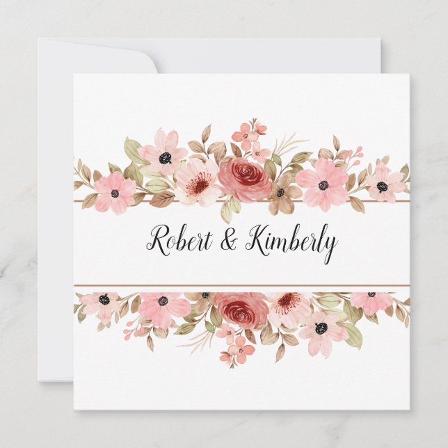 Convite Casamento Elegante de Flor Rosa ELLE (Frente)