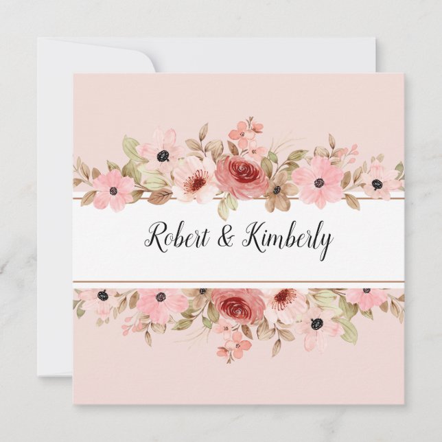 Convite Casamento Elegante de Flor Rosa ELLE (Frente)