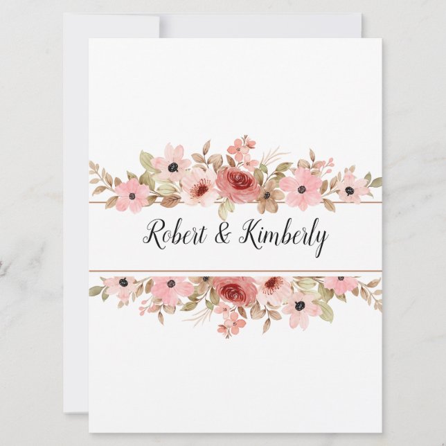 Convite Casamento Elegante de Flor Rosa ELLE (Frente)