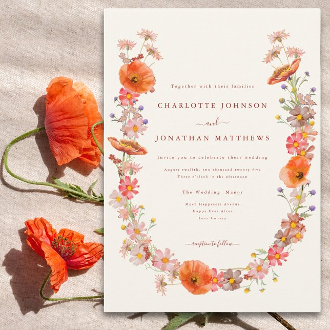 Convite Casamento Elegante de Flor Selvagem (Elegant wildflower wreath wedding invitation )