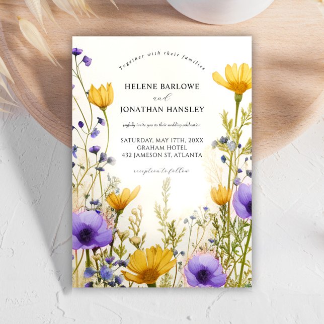 Convite Casamento Elegante de Flor Selvagem Moderna (Modern Watercolor Wildflower Elegant Wedding Invitation)