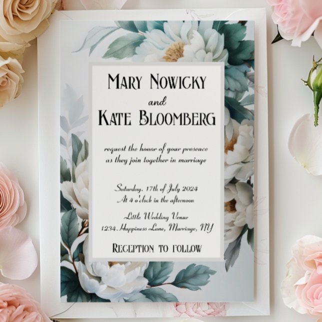 Convite Casamento Elegante de Flores Brancas (Criador carregado)