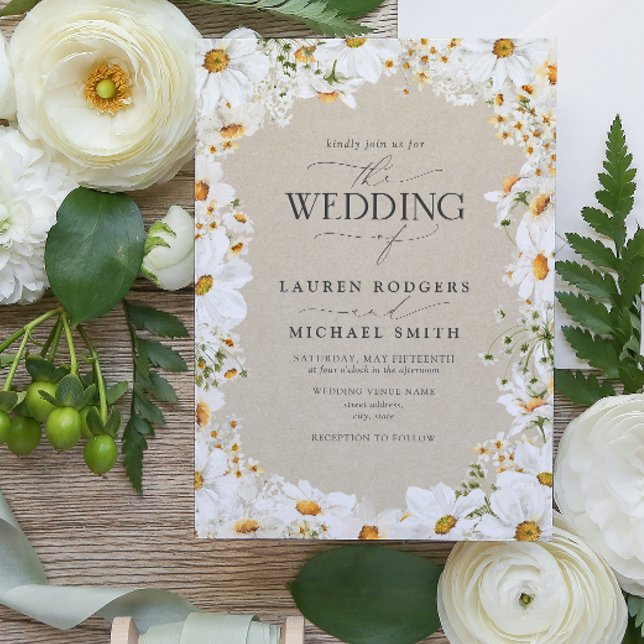 Convite Casamento Elegante de Flores de Aquarela Rustic Da (Wedding Invitation)