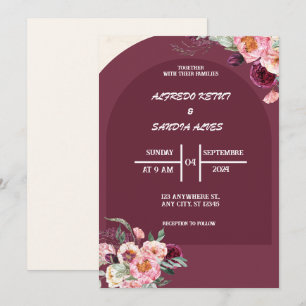 Convite Casamento elegante de Flores de Burgundy Crimson
