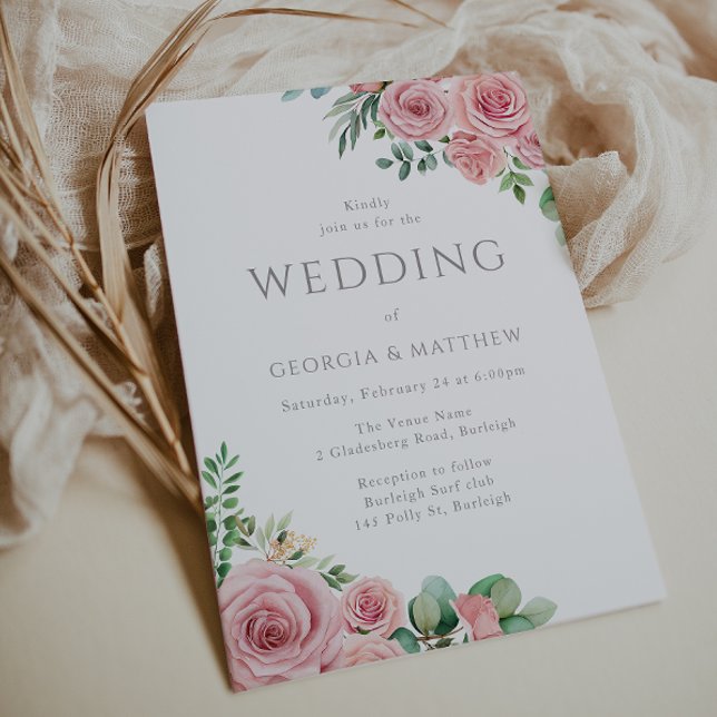 Convite Casamento Elegante De Flores De Pincel Rosa Gordas (Criador carregado)