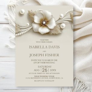 Convite Casamento Elegante de Flores e Pérolas