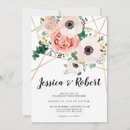 Convite Casamento Elegante De Flores Rosa Coral