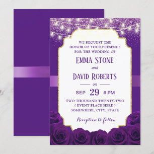 Convite Casamento elegante de Flores Rosa violetas roxas m