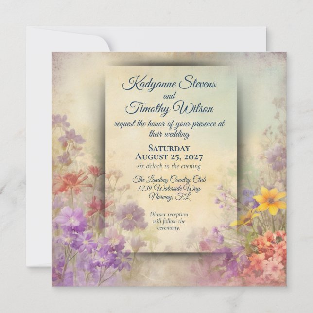 Convite Casamento Elegante De Flores Selvagens Gordas (Frente)