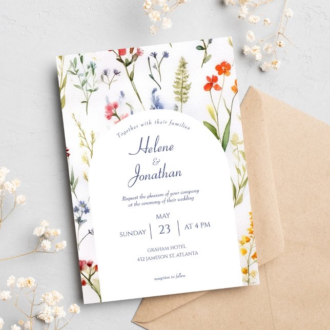 Convite Casamento elegante de flores silvestres Aquarela (Whimsical Wildflowers Watercolor Elegant Wedding Invitation)