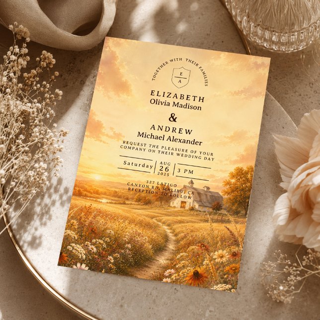 Convite Casamento Elegante de Flores Silvestres de Outono (Criador carregado)