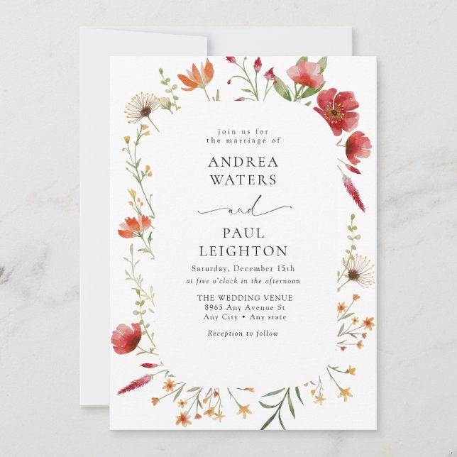 Convite Casamento Elegante de Florestas Selvagens (Frente)