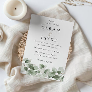 Convite Casamento Elegante de Folha Verde Moderna em Water