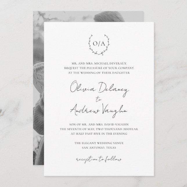 Convite Casamento Elegante de Foto de Festa de Fenda de Mo (Frente/Verso)