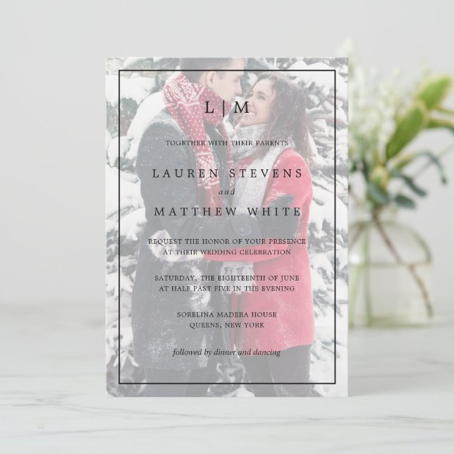 Convite Casamento Elegante de Foto Simples Preta e Branca (Em pé/Frente)