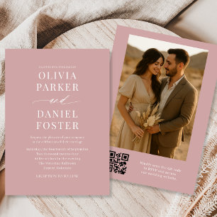 Convite Casamento Elegante de Fotos com Código QR Dusty Ro