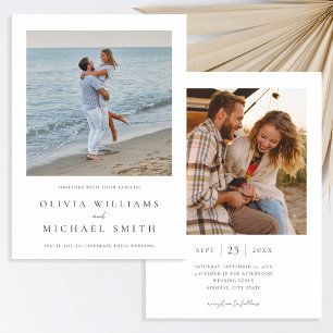 Convite Casamento Elegante de Fotos Minimalista, Preta e B