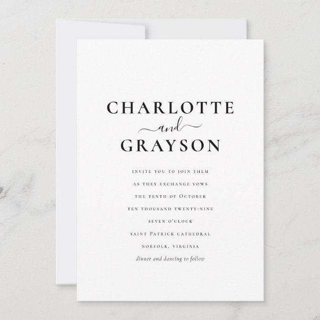 Convite Casamento Elegante de Fotos Mínimas Negra e Branca (Frente)