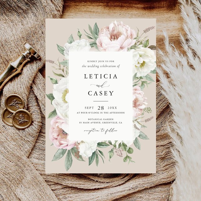 Convite Casamento Elegante de Frame Branca de Blush Blush (Criador carregado)