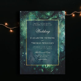 Convite Casamento Elegante de Frame Dourado da Floresta En