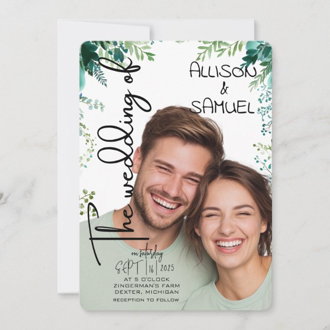 Convite Casamento Elegante de Fronteira Verde (Frente)