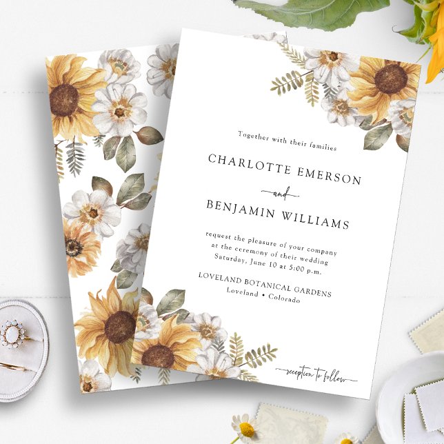 Convite Casamento Elegante De Girassol (Fall Sunflower Elegant Watercolor Floral Wedding Invitation by Painted Paperie
)